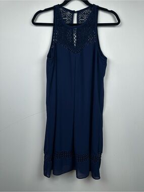 Women’s Navy Crochet Yoke Sleeveless Dress